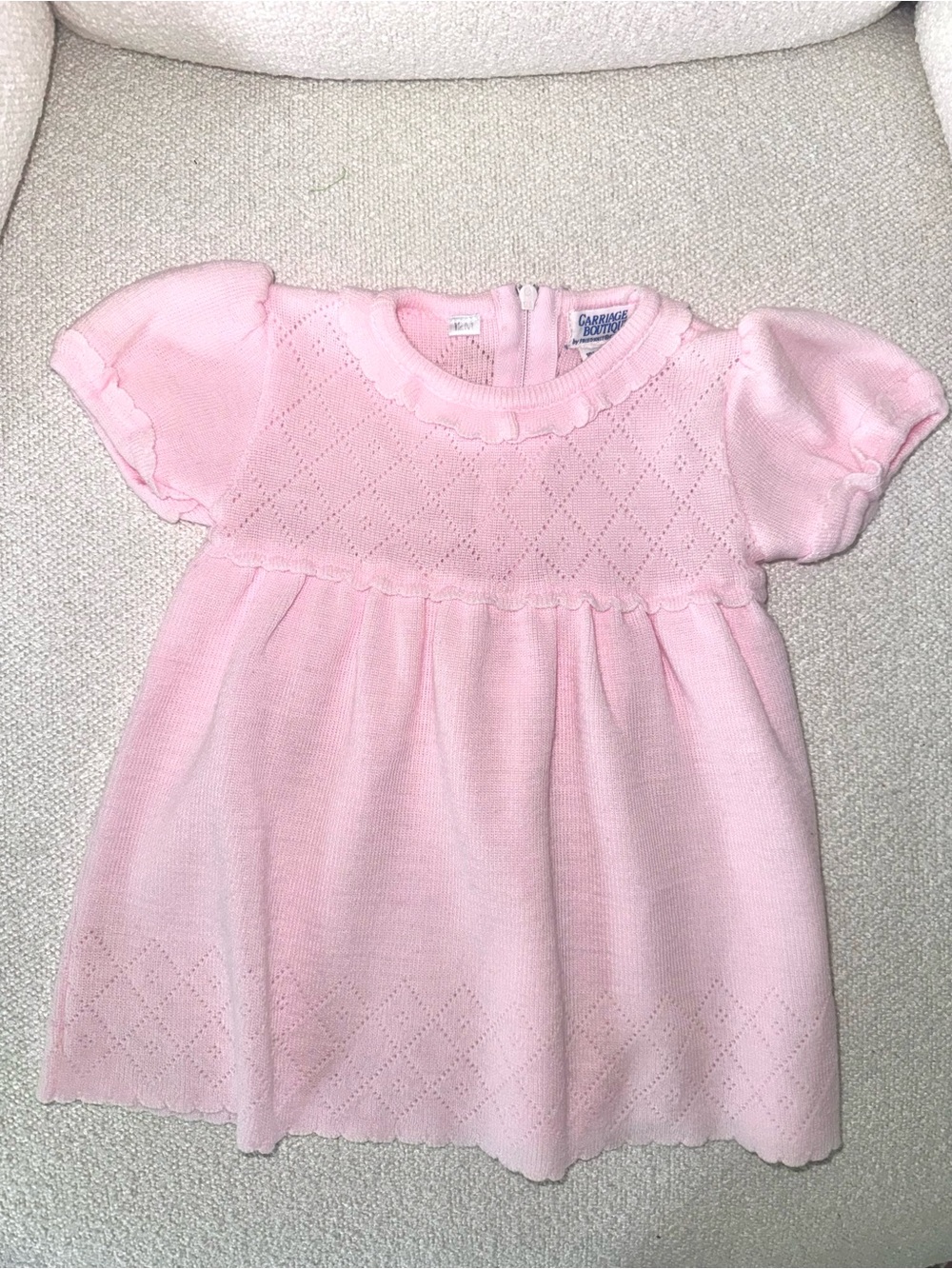 Vintage Pink 100% Acrylic Baby Dress 12M - Carriage Boutique